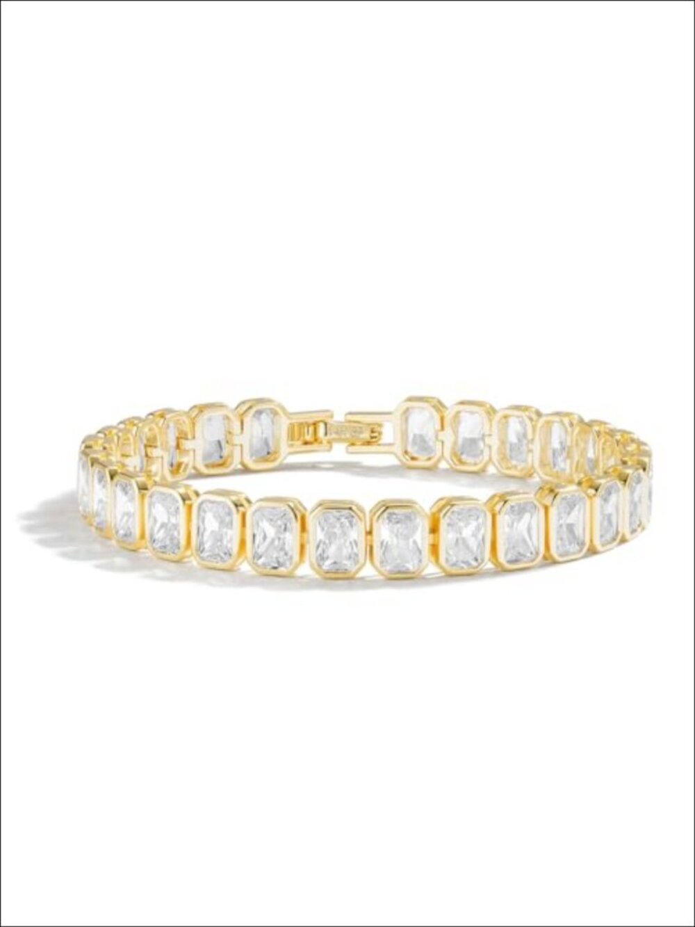 14K Gold Filled Tennis Bracelet Emerald Cut CZ Bezel Gift